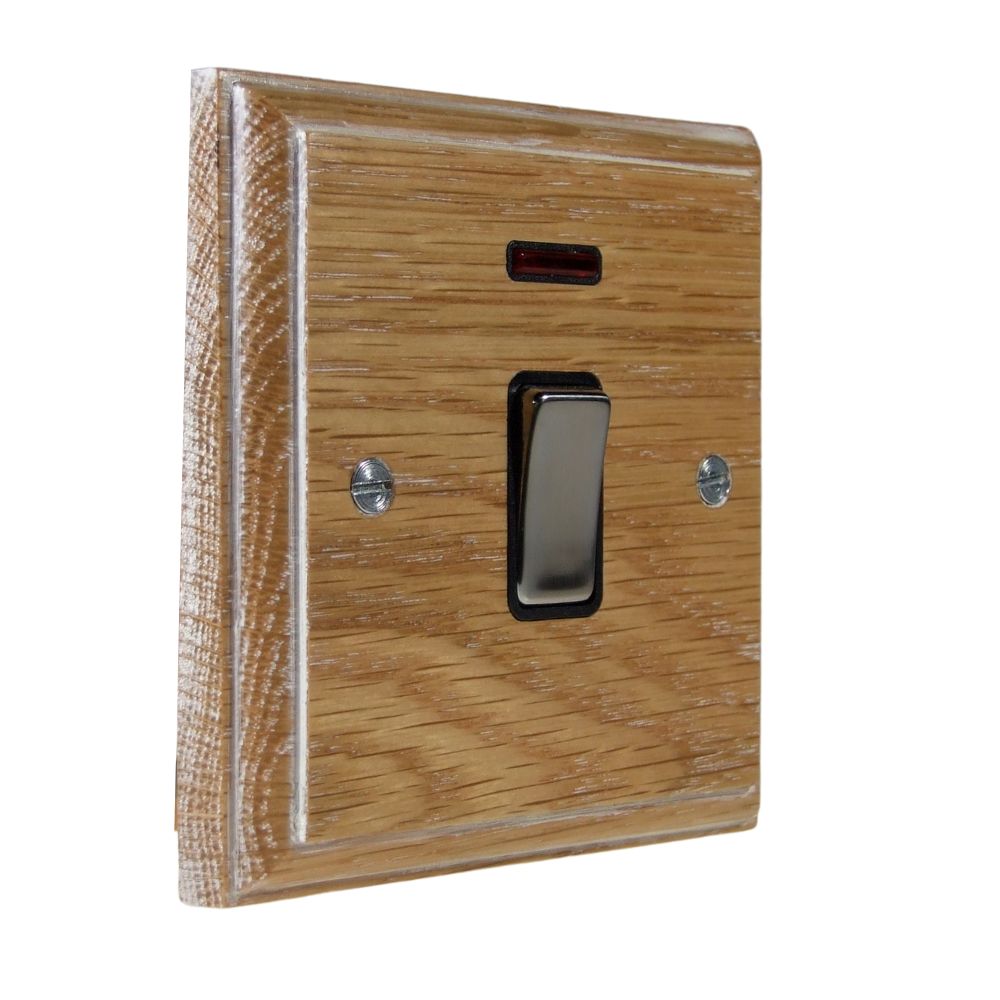 Classic Limed Oak Double Pole Switch Polished Chrome and Black with Neon