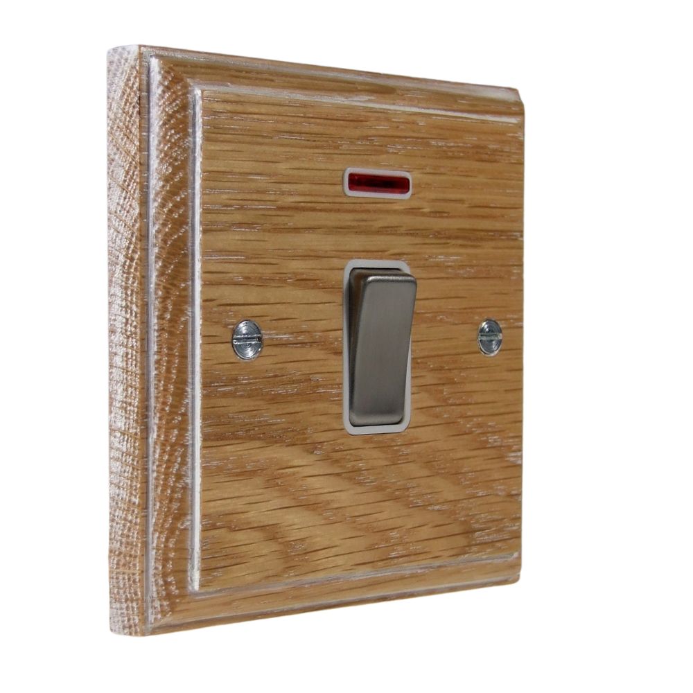 Classic Limed Oak Double Pole Switch Polished Chrome and White with Neon