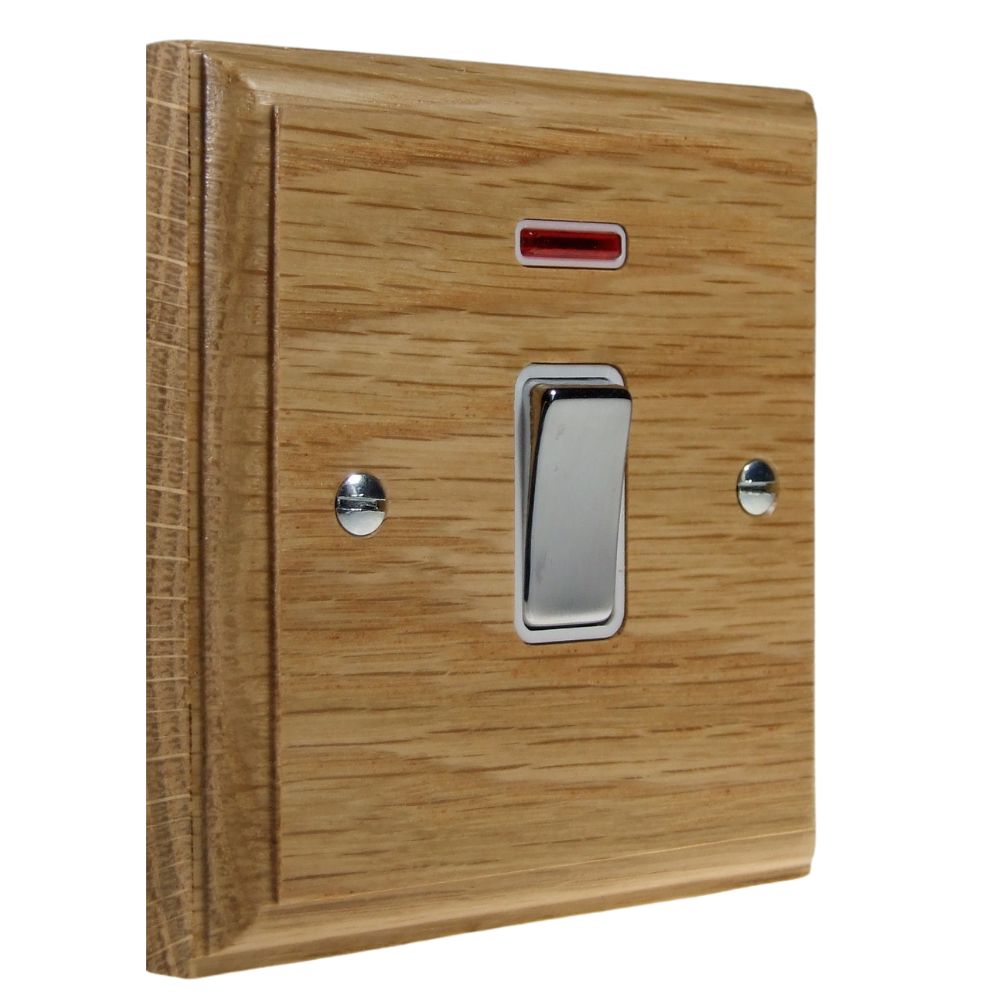 Classic Oak Double Pole Switch Polished Chrome and White with Neon