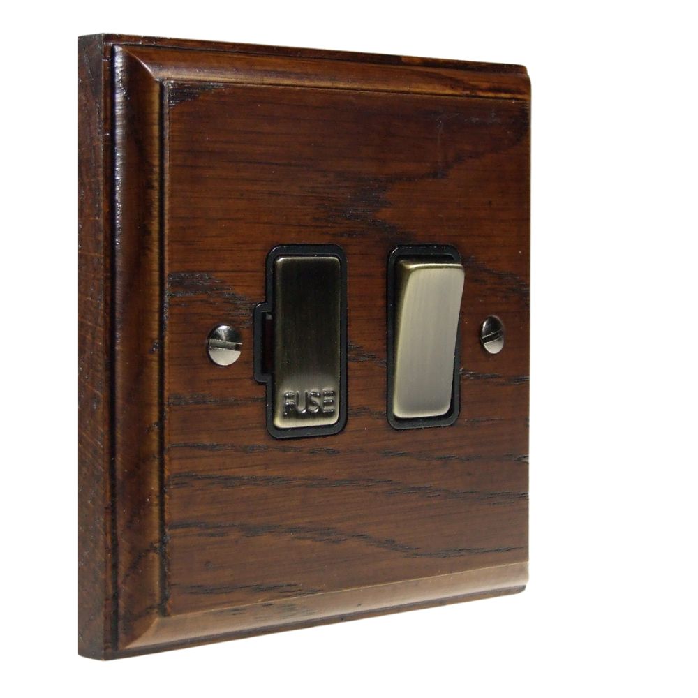 Classic Dark Oak Switch Fuse Spur Antique Brass and Black