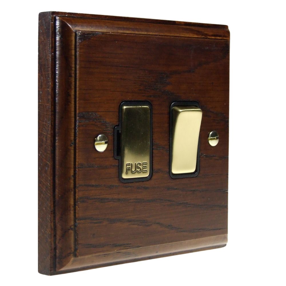 Classic Dark Oak Switch Fuse Spur Polished Brass and Black