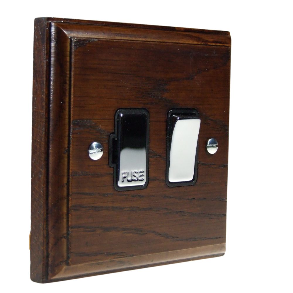 Classic Dark Oak Switch Fuse Spur Polished Chrome and Black