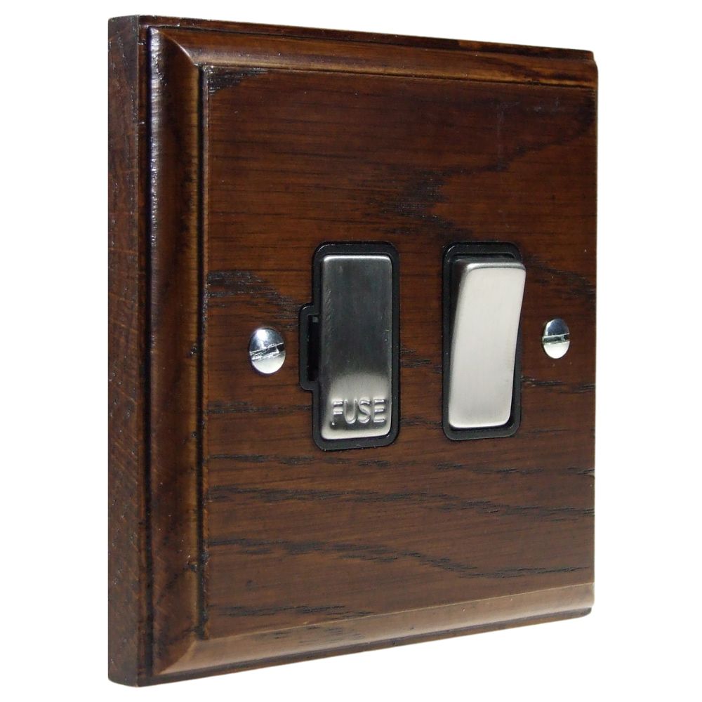 Classic Dark Oak Switch Fuse Spur Satin Stainless and Black