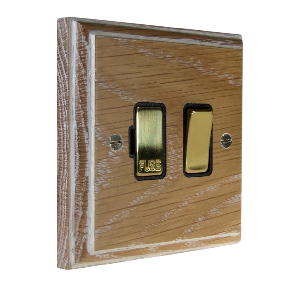 Classic Limed Oak Switch Fuse Spur Polished Brass and Black