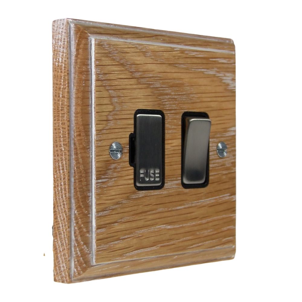 Classic Limed Oak Switch Fuse Spur Polished Chrome and Black
