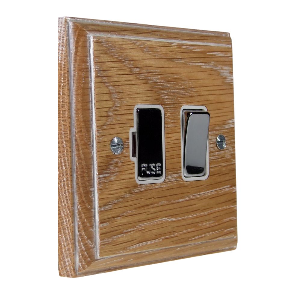 Classic Limed Oak Switch Fuse Spur Polished Chrome and White