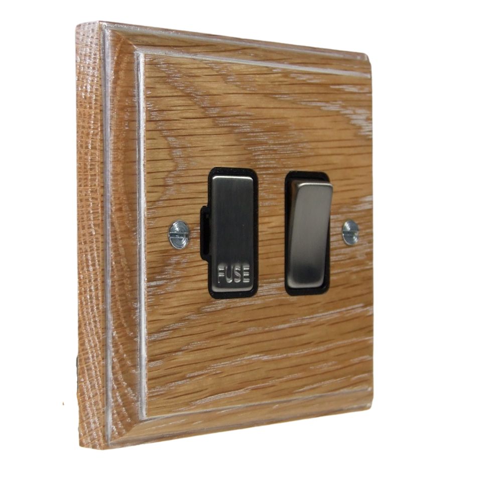 Classic Limed Oak Switch Fuse Spur Satin Stanless and Black