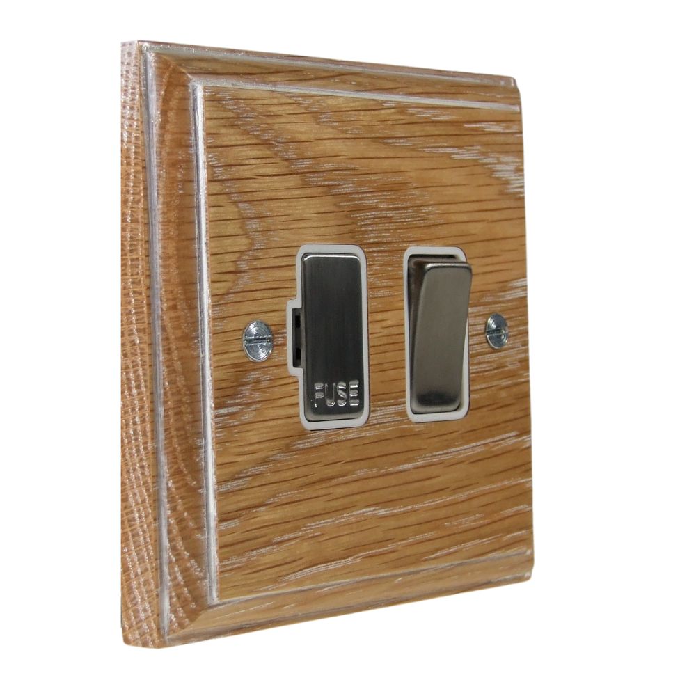 Classic Limed Oak Switch Fuse Spur Satin Stainless and White