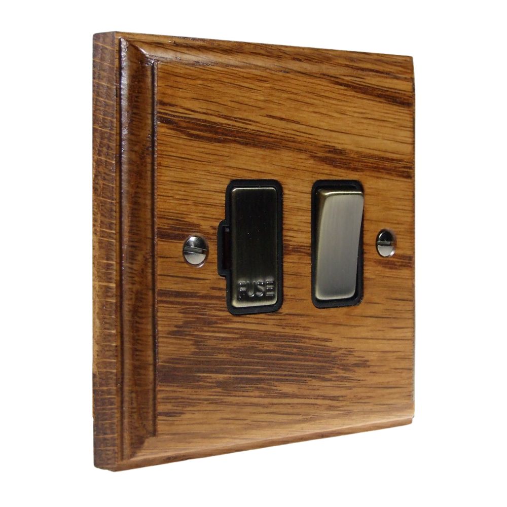 Classic Medium Oak Switch Fuse Spur Antique Brass and Black