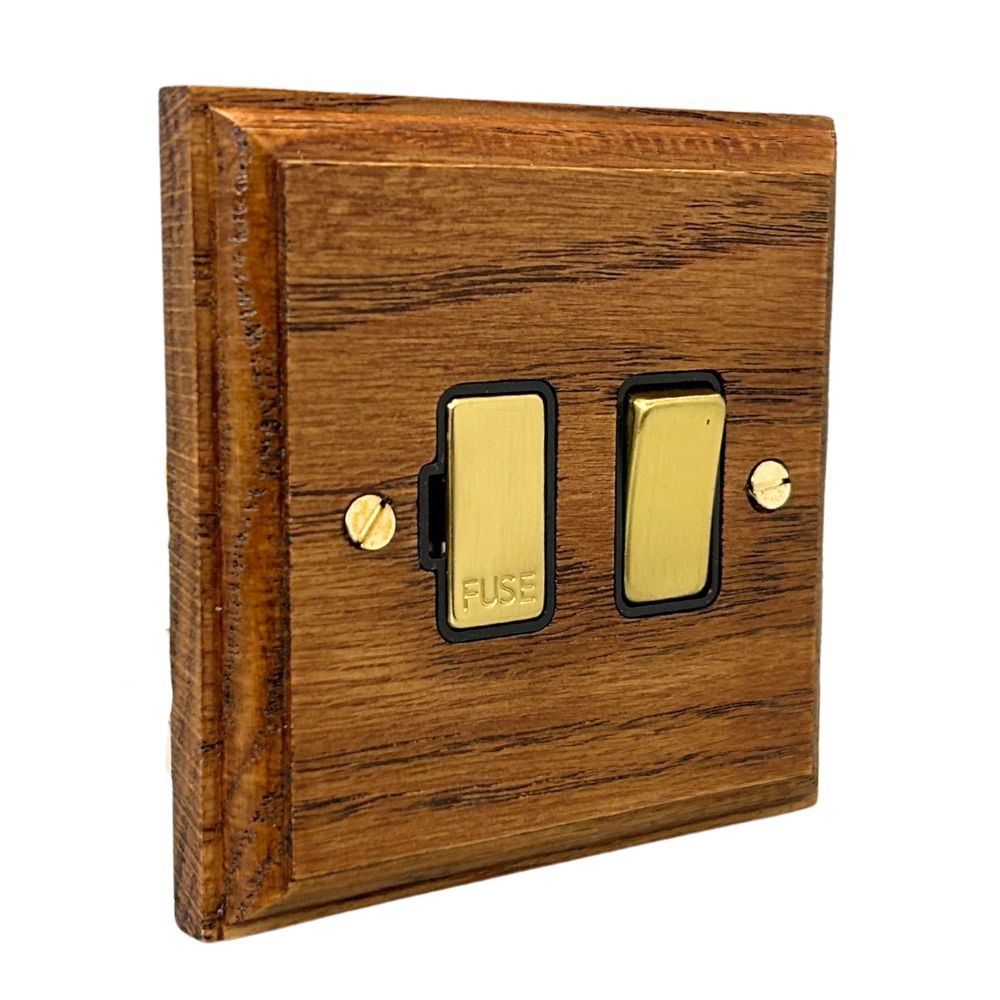 Classic Medium Oak Switch Fuse Spur Polished Brass and Black