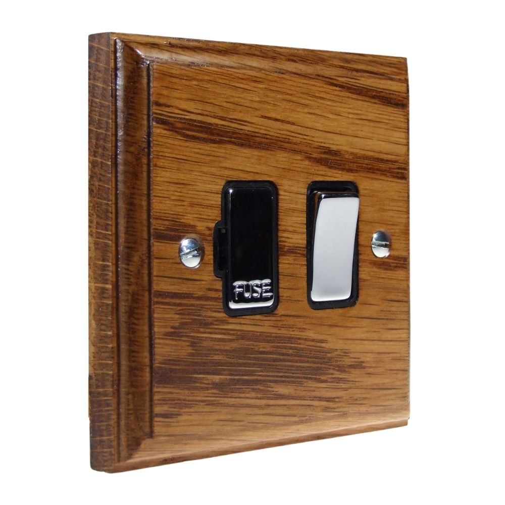 Classic Medium Oak Switch Fuse Spur Polished Chrome and Black