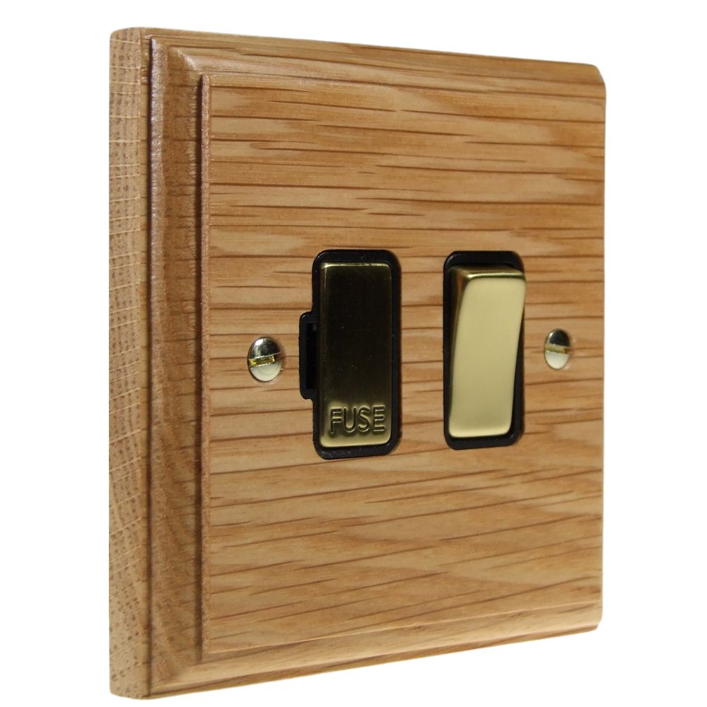 Classic Oak Switch Fuse Spur Polished Brass and Black