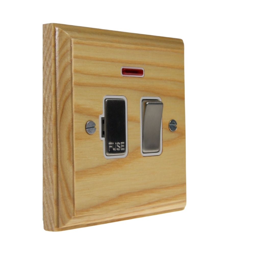 Classic Ash Switch Fuse Spur Satin Stainless and White with Neon