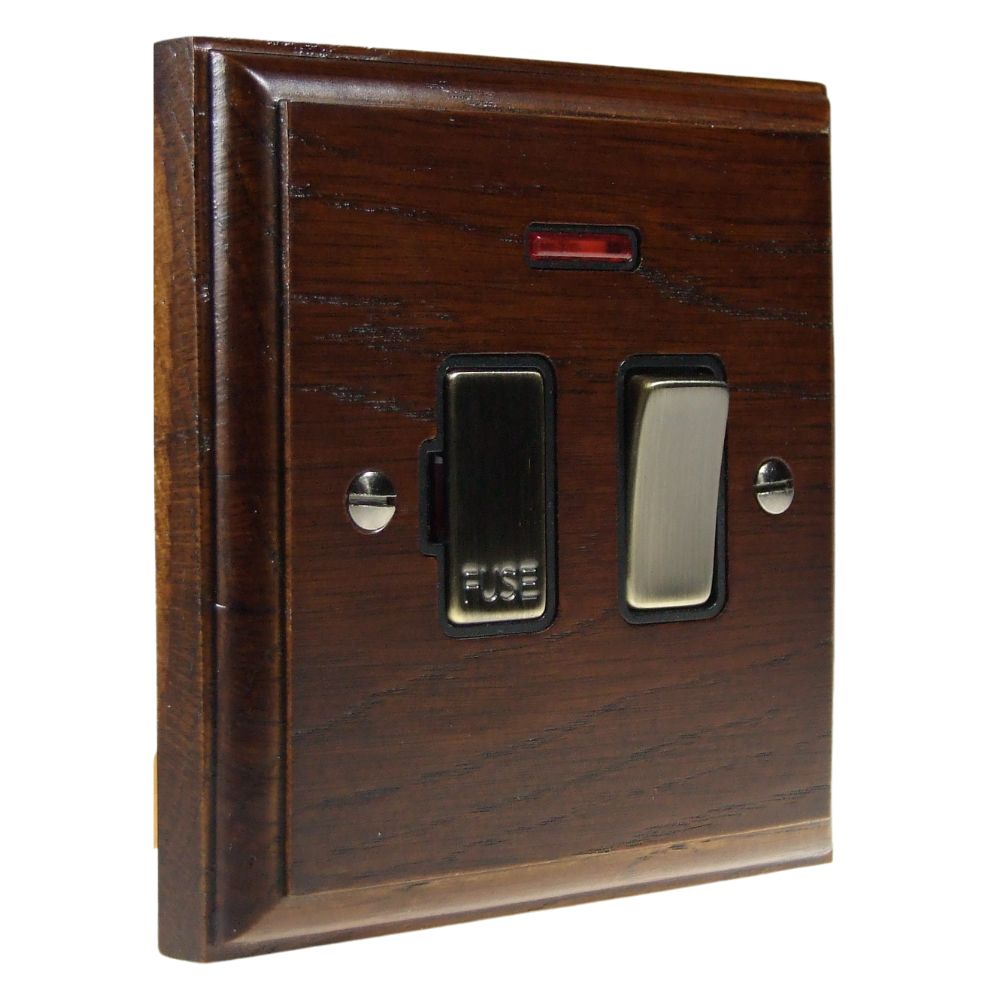 Classic Dark Oak  Switch Fuse Spur Antique Brass and Black with Neon