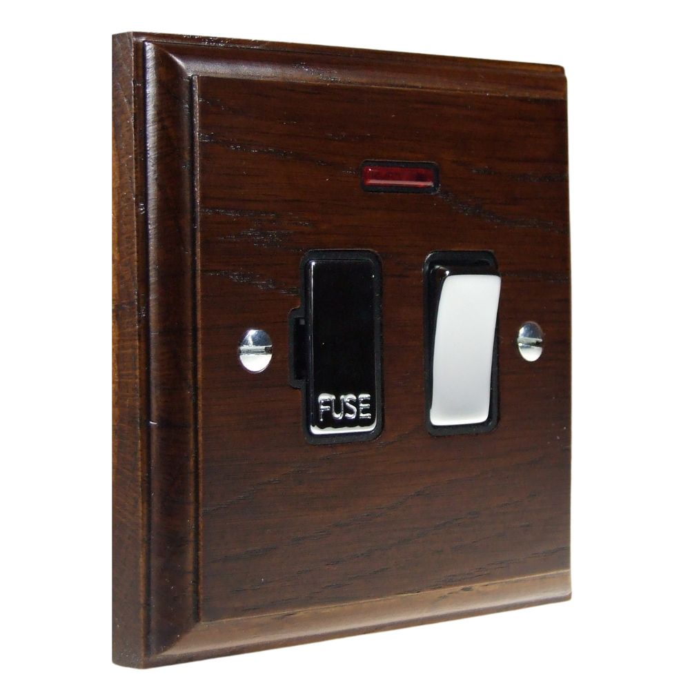 Classic Dark Oak Switch Fuse Spur Polished Chrome and Black with Neon