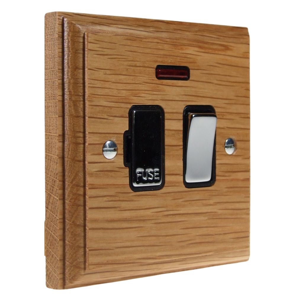 Classic Oak Switch Fuse Spur Polished Chrome and Black With Neon