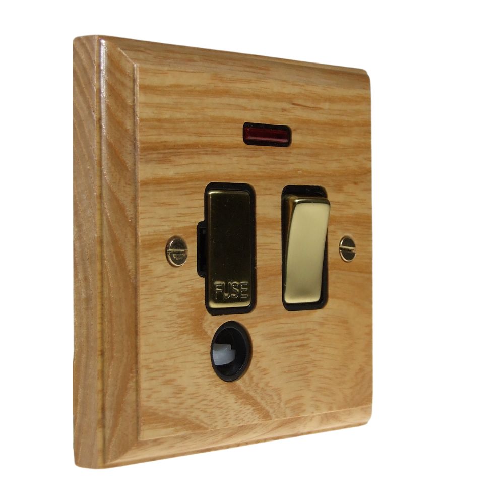 Classic Ash Switch Fuse Spur Polished Brass and Black with Neon and Cord Outlet