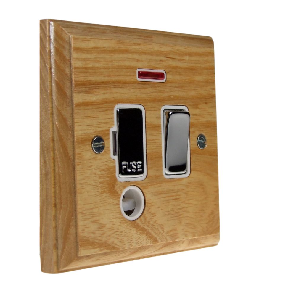 Classic Ash Switch Fuse Spur Polished Chrome and White with Neon and Cord Outlet