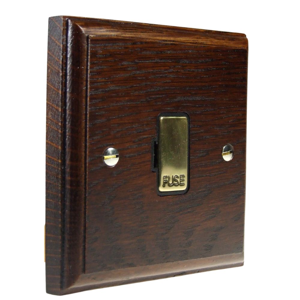 Classic Dark Oak UnSwitched Fuse Spur Polished Brass and Black