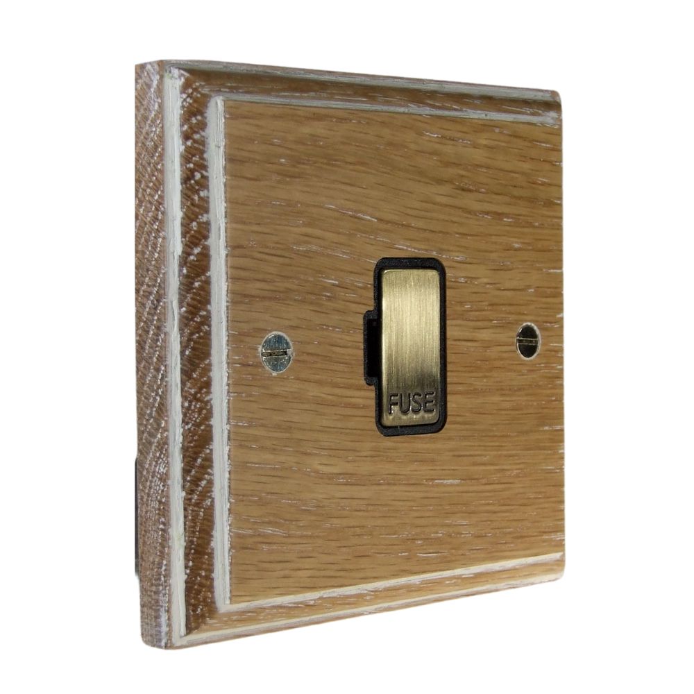 Classic Limed Oak UnSwitched Fuse Spur Antique Brass and Black
