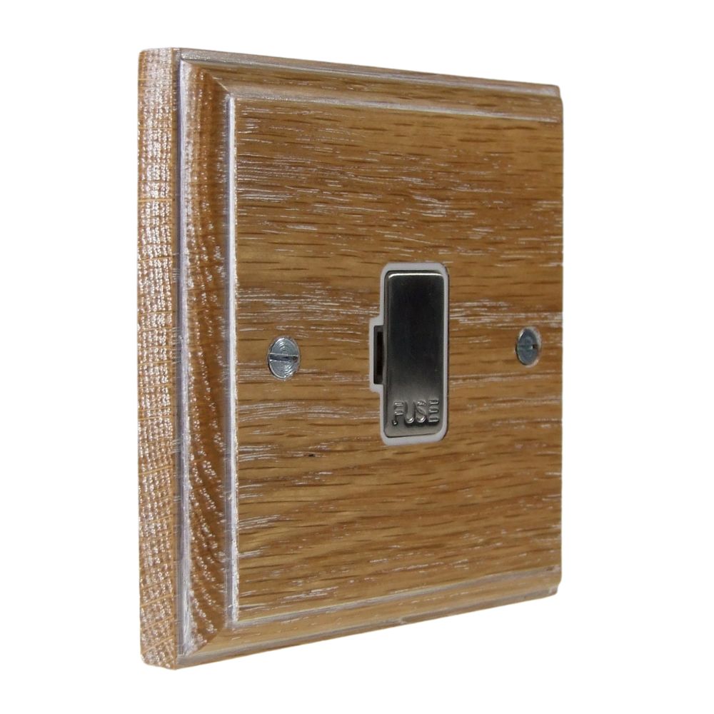 Classic Limed Oak UnSwitched Fuse Spur Satin Stainless and White
