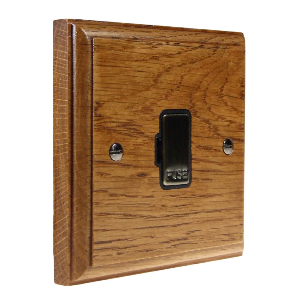 Classic Medium Oak UnSwitched Fuse Spur Antique Brass and Black