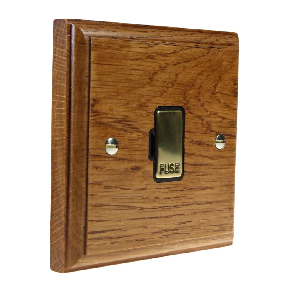 Classic Medium Oak UnSwitched Fuse Spur Polished Brass and Black