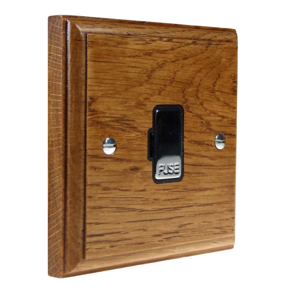 Classic Medium Oak UnSwitched Fuse Spur Polished Chrome and Black