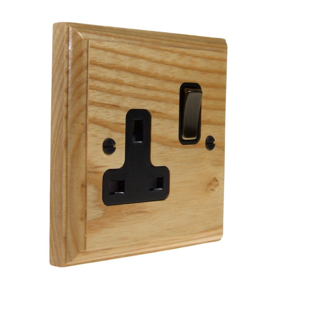 Classic Ash Single Switched Socket Antique Brass and Black
