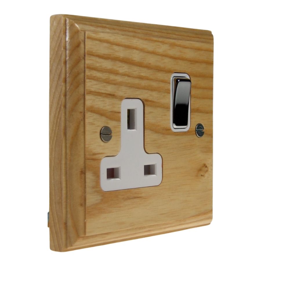 Classic Ash Single Switched Socket Polished Chrome and White
