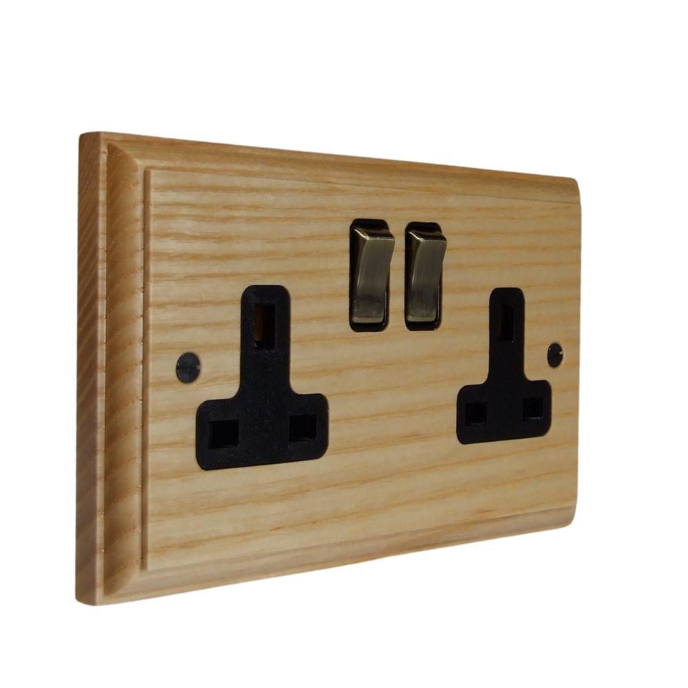 Classic Ash Double Switched Socket Antique Brass and Black