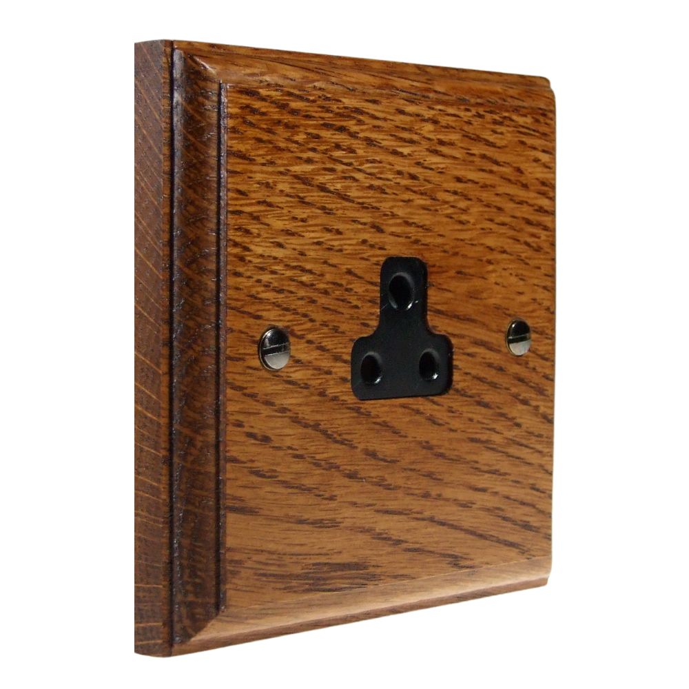 Classic  Medium Oak Unswitched 2-Amp Socket  Black