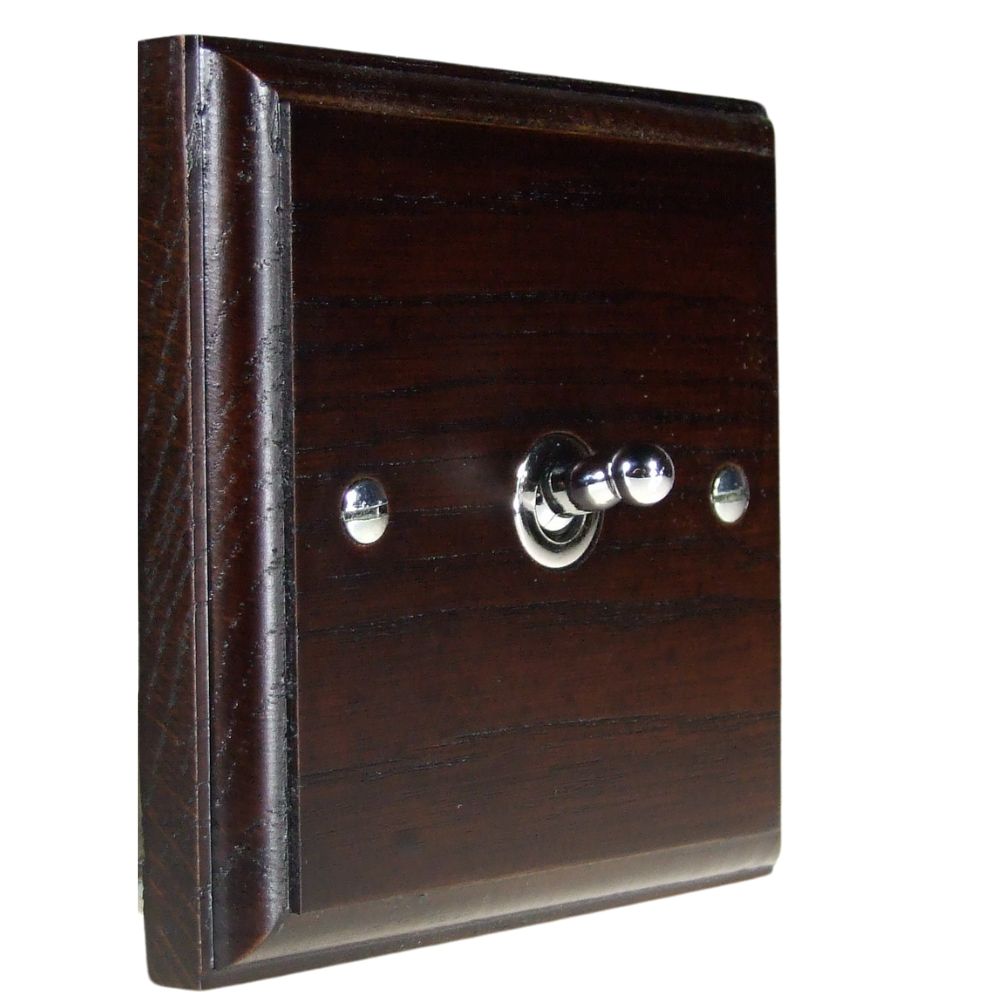 Classic Dark Oak Intermediate Single Light Switch Polished Chrome Toggle