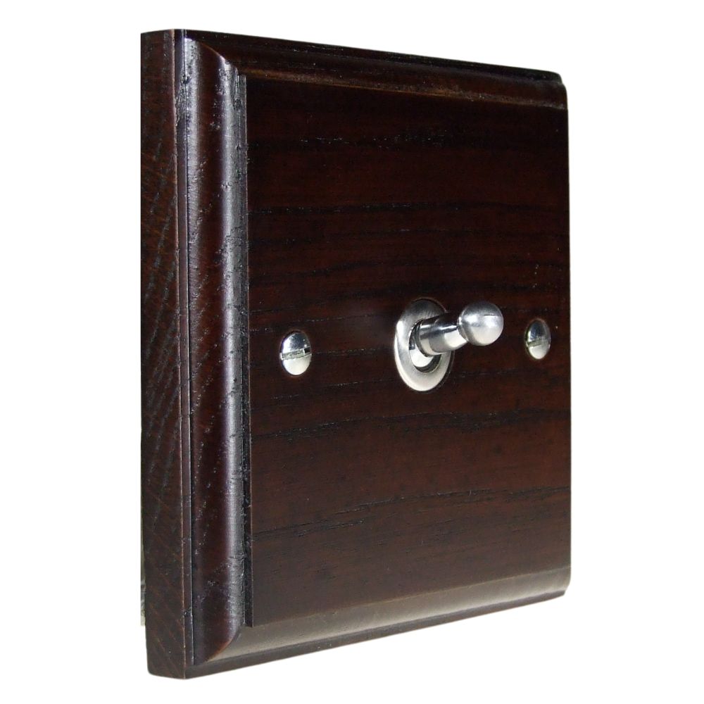 Classic Dark Oak Intermediate Single Light Switch Satin Stainless Toggle