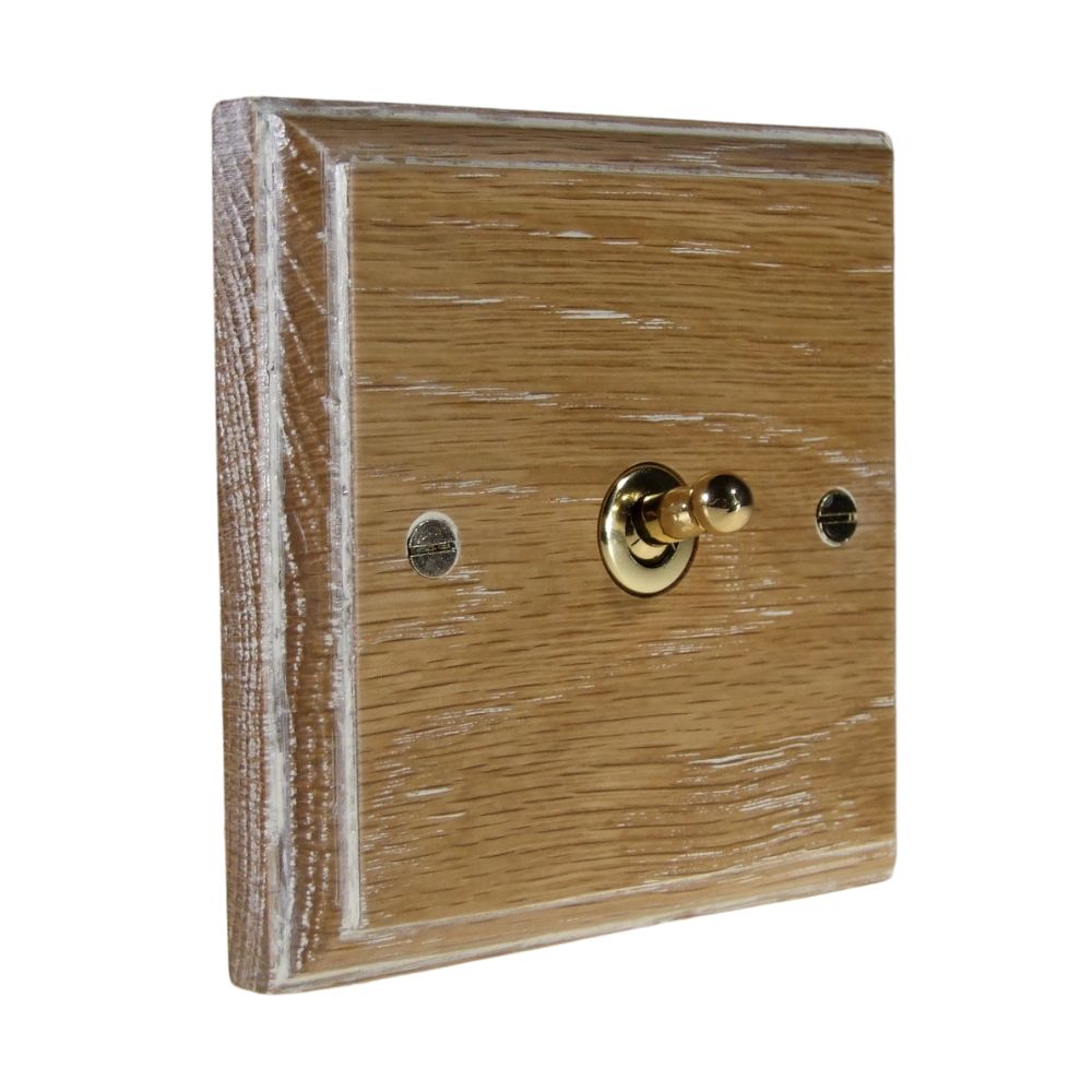 Classic Limed Oak Single Light Switch Polished Brass Toggle