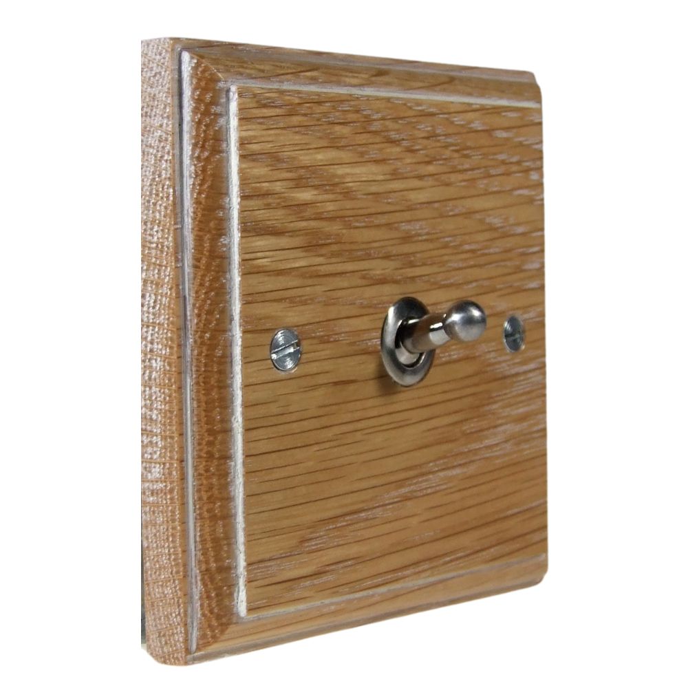 Classic Limed Oak Single Intermediate Light Switch Satin Stainless Toggle