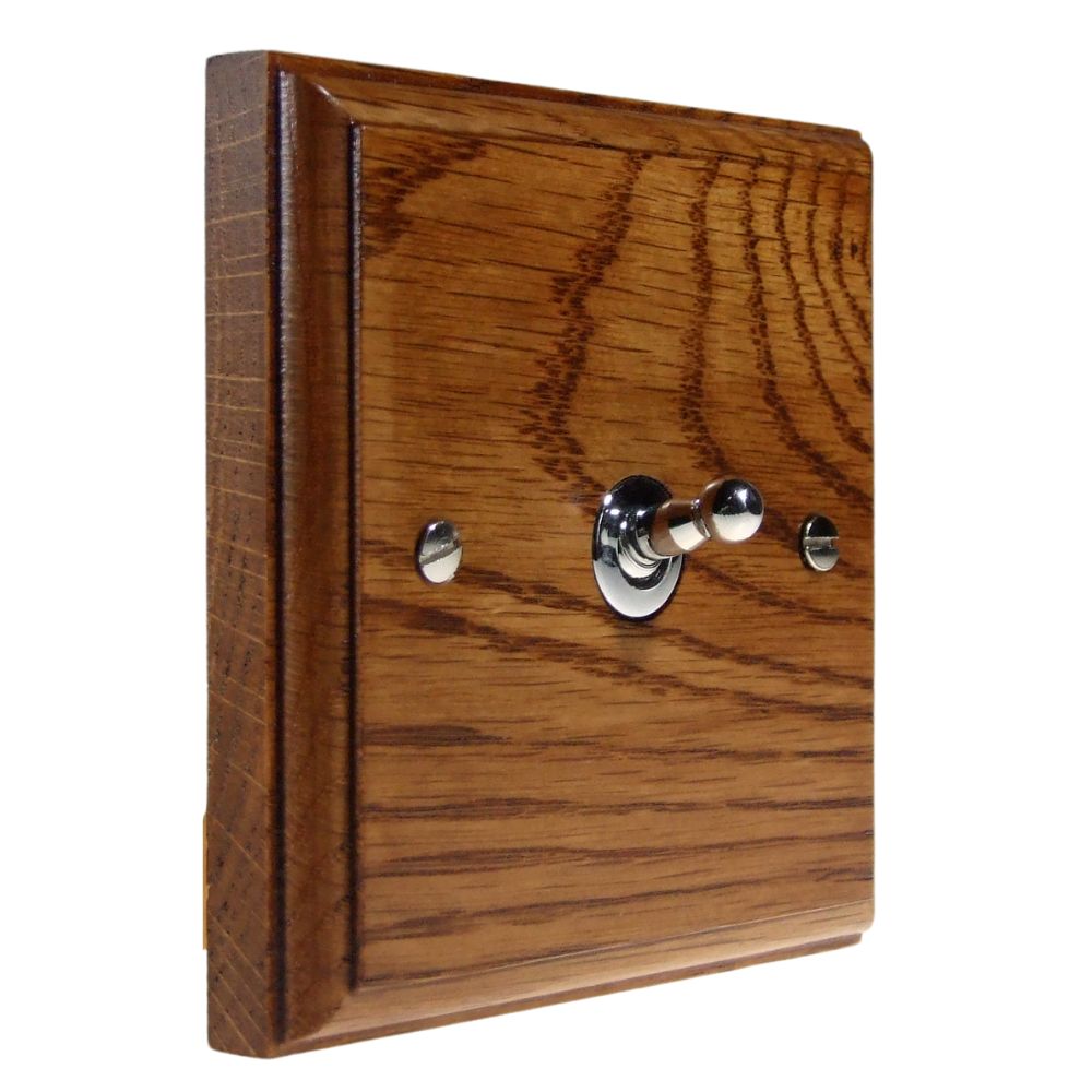 Classic Medium Oak Intermediate Single Light Switch Polished Chrome Toggle