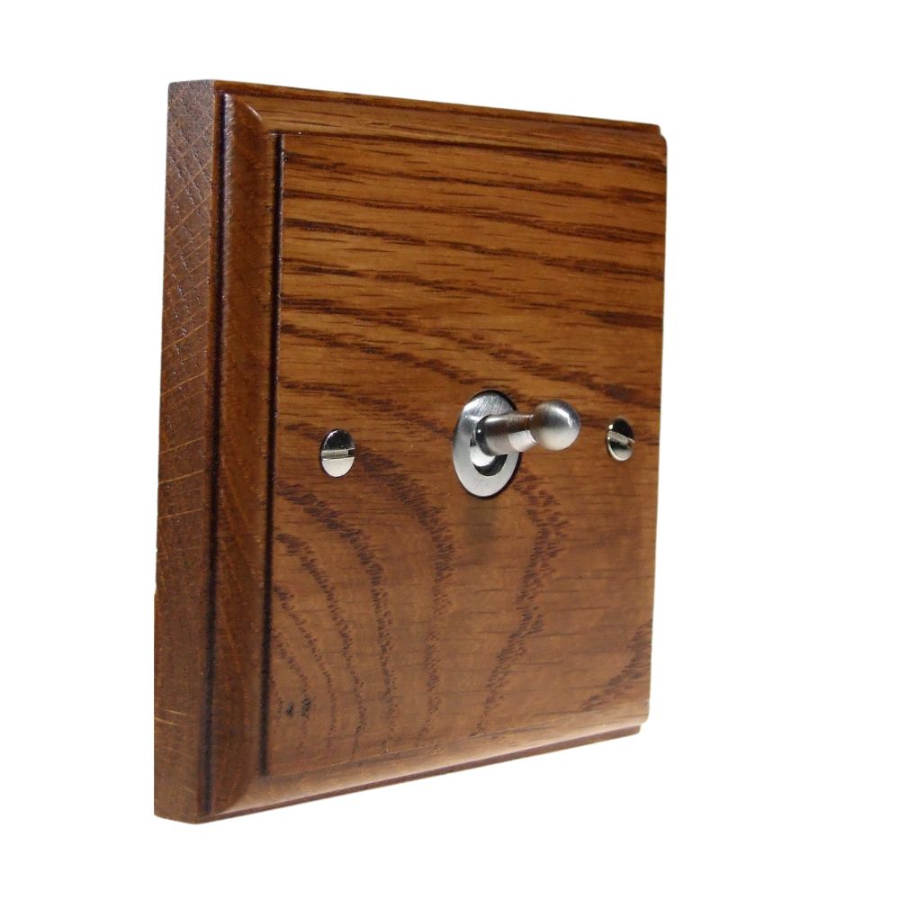 Classic Medium Oak Single Light Switch Satin Stainless Toggle