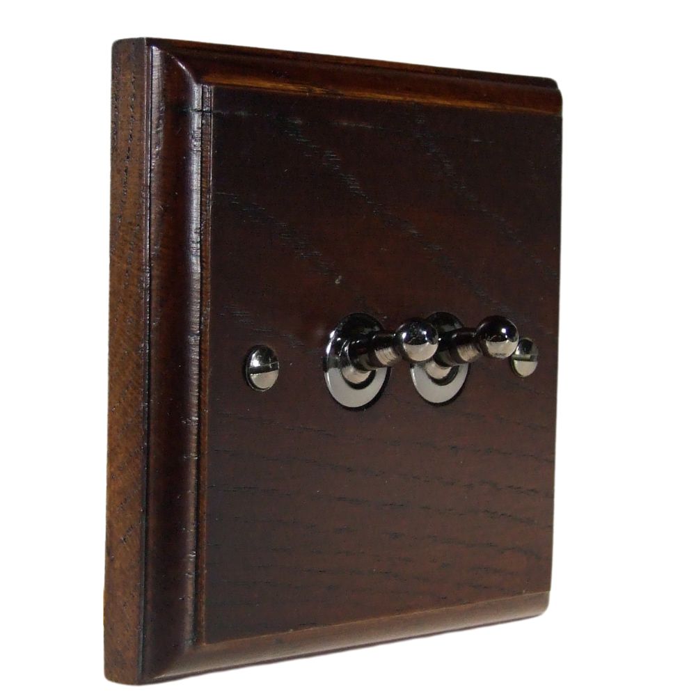 Classic Dark Oak Intermediate Double Light Switch Black Nickel Toggle