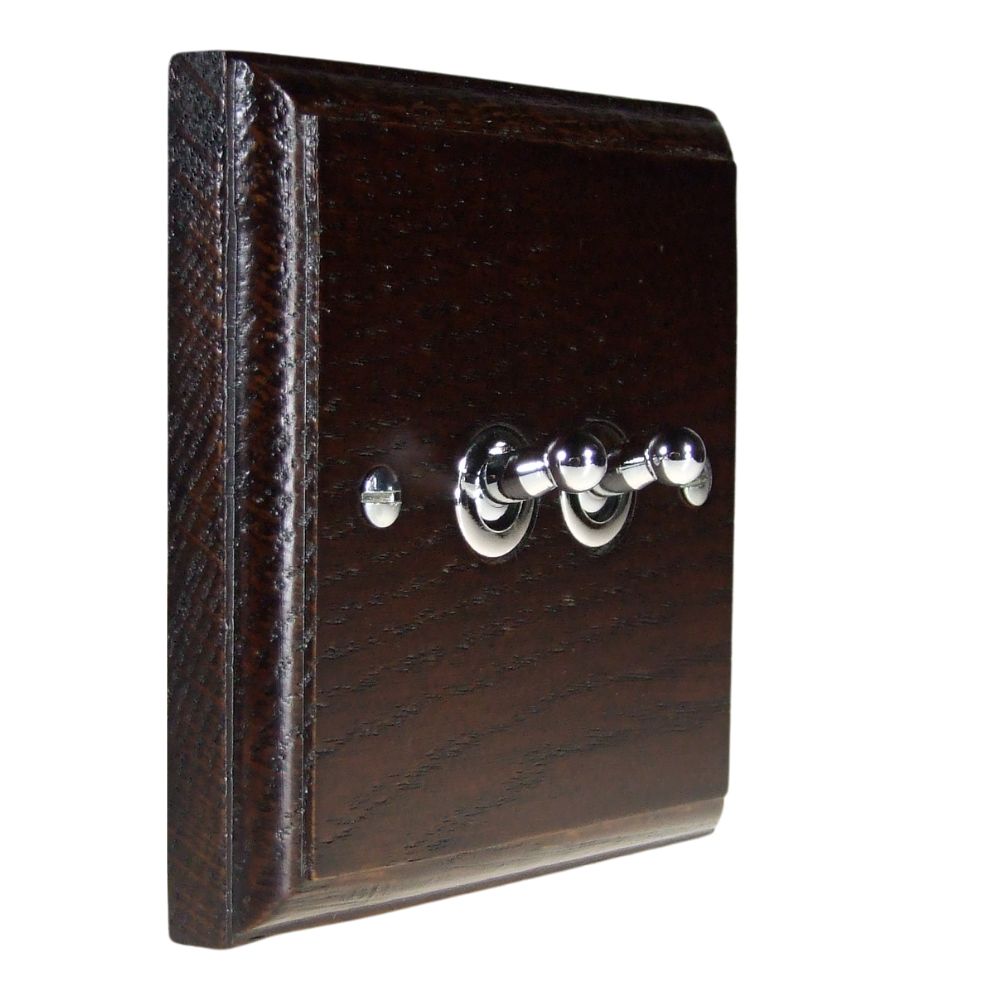 Classic Dark Oak Intermediate Double Light Switch Polished Chrome Toggle