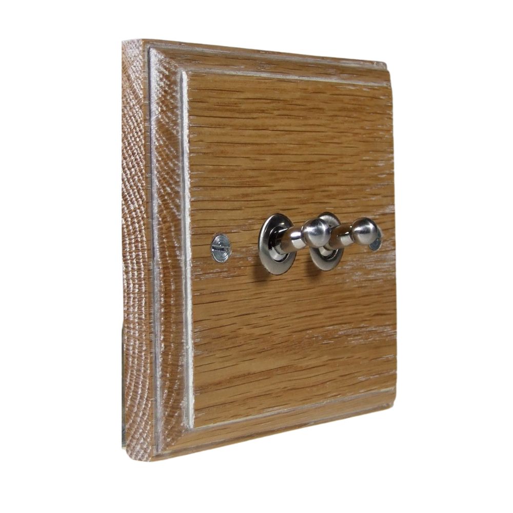 Classic Limed Oak Double Light Switch Satin Stainless Toggle
