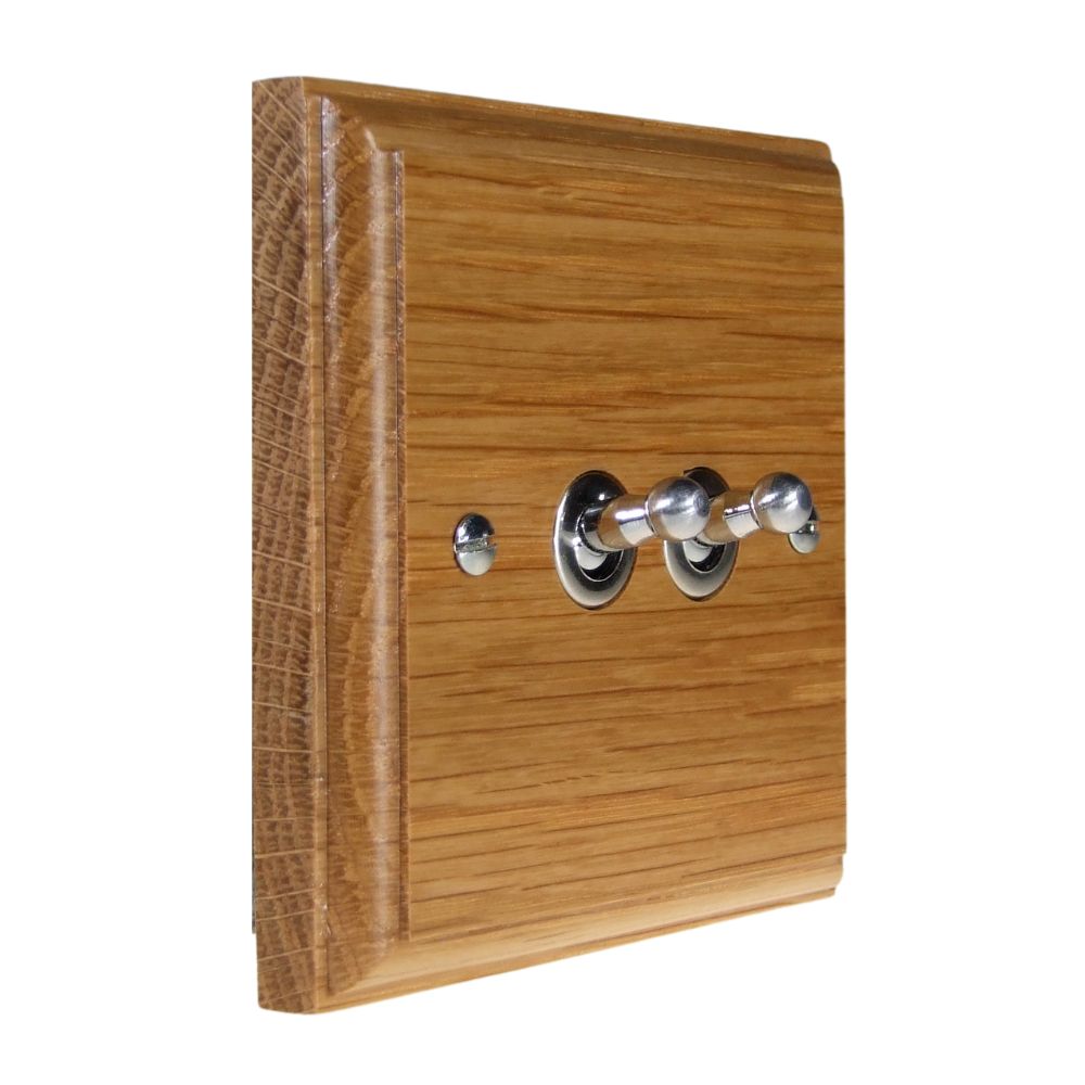 Classic Oak Double Light Switch Satin Stainless Toggle