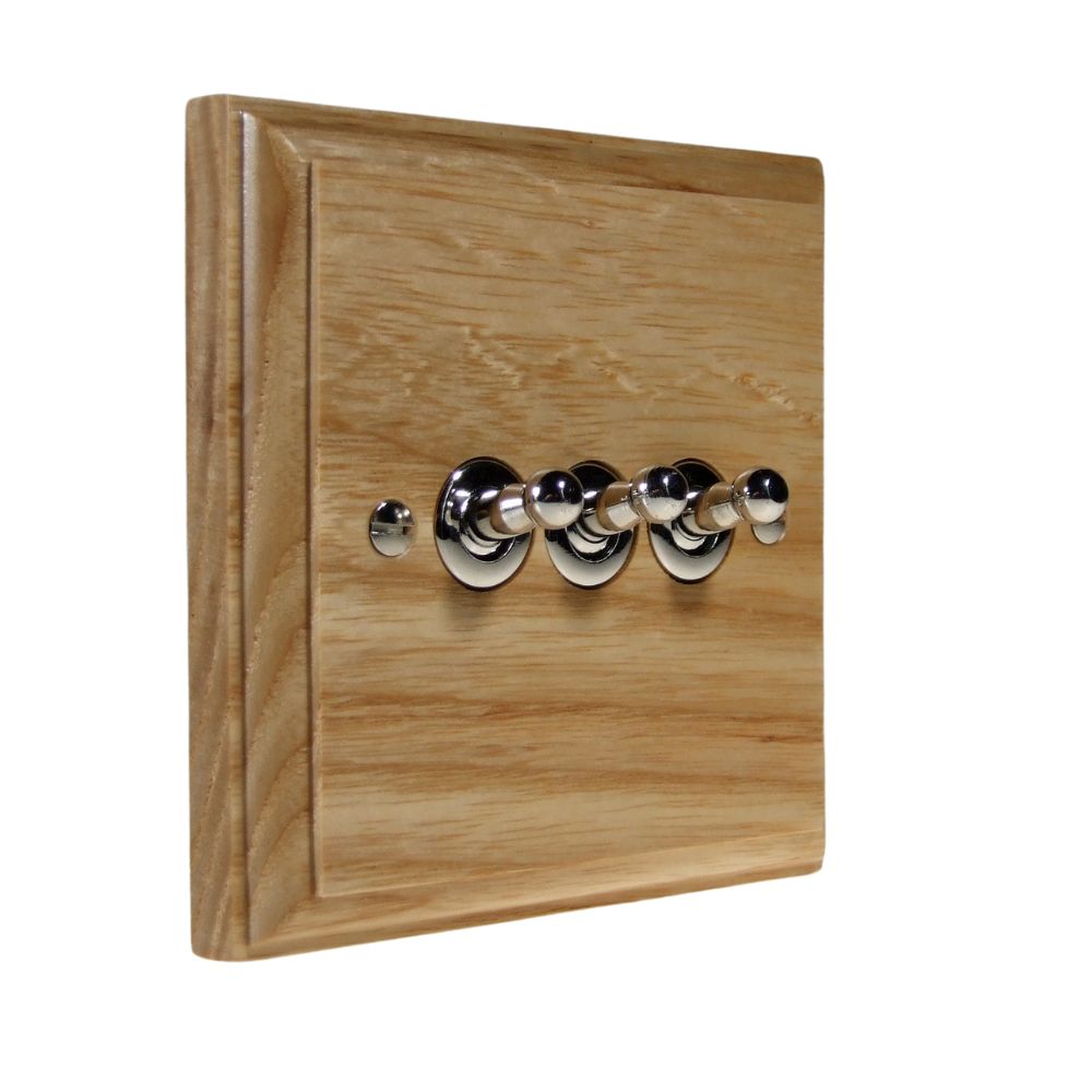 Classic Ash Triple Light Switch Polished Chrome Toggle