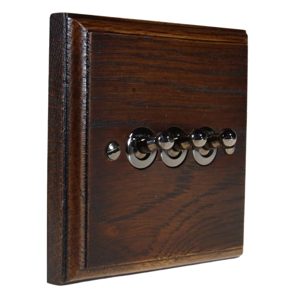 Classic Dark Oak Triple Light Switch Black Nickel Toggle