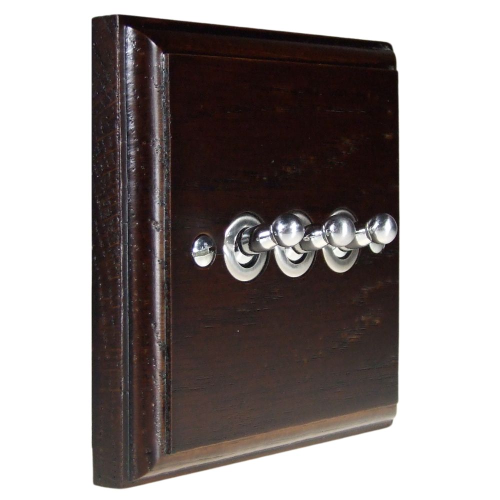 Classic  Dark Oak Triple Light Switch Satin Stainless Toggle