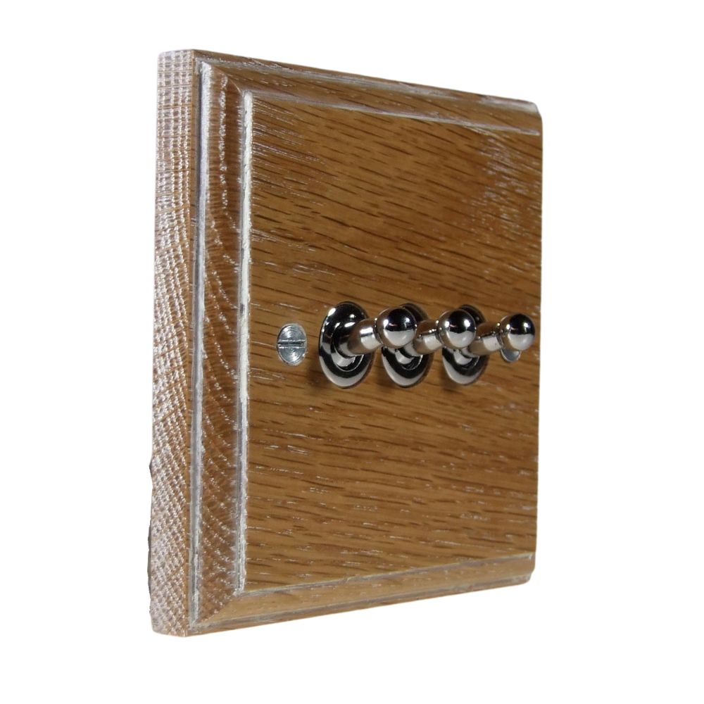 Classic Limed Oak Triple Light Switch Polished Chrome Toggle