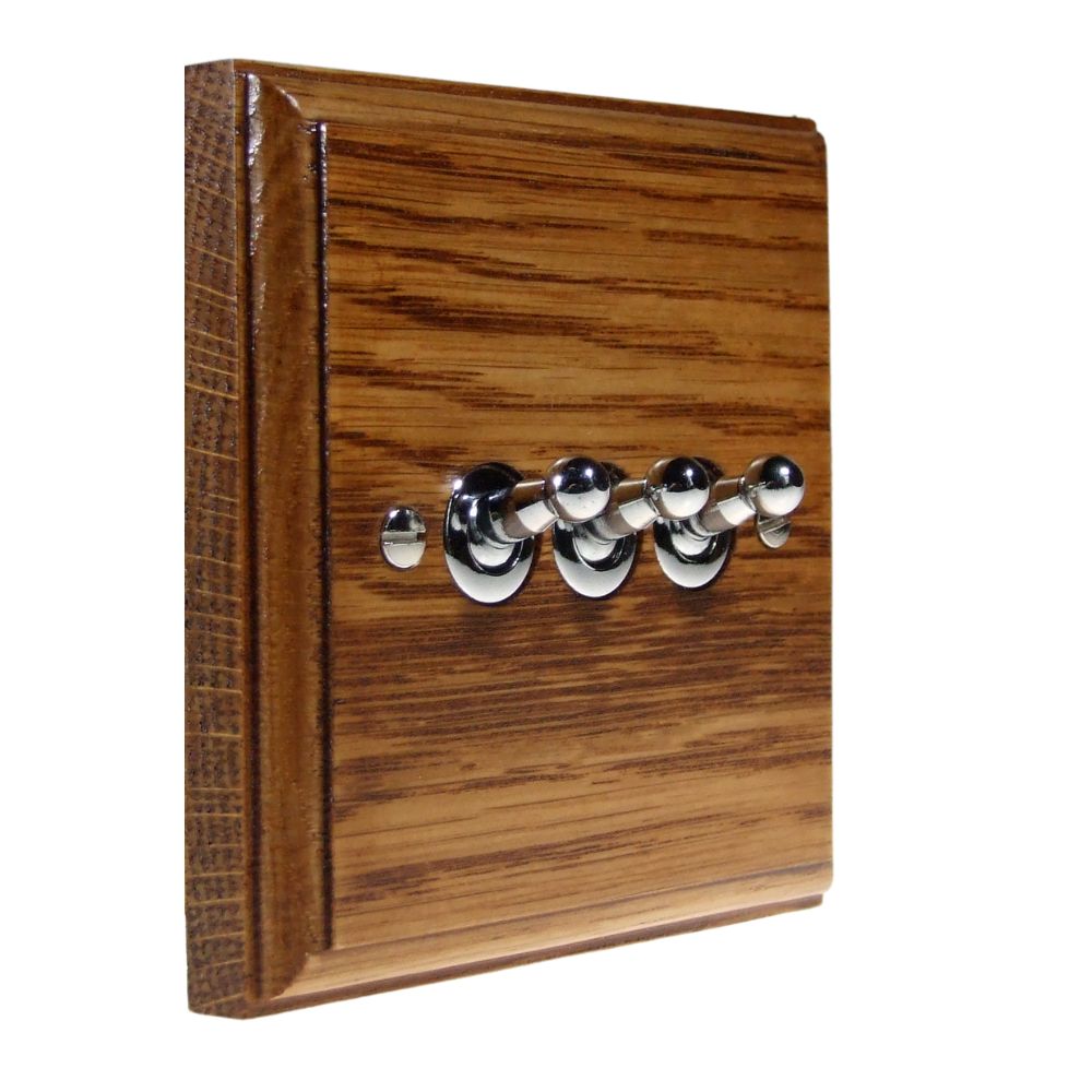 Classic Medium Oak Triple Light Switch Polished Chrome Toggle