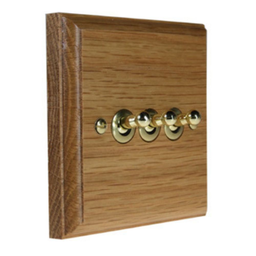 Classic Oak Triple Light Switch Polished Brass Toggle