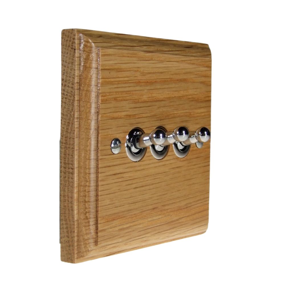 Classic Oak Triple Light Switch Polished Chrome Toggle