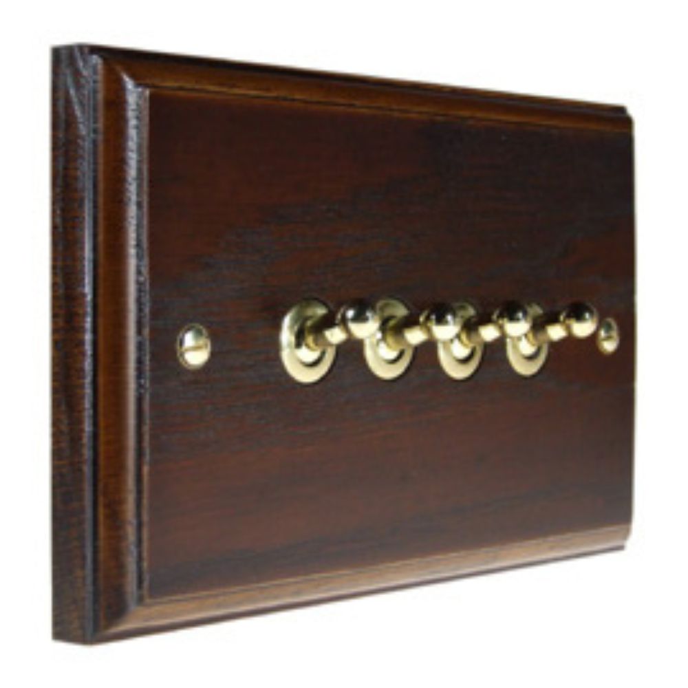 Classic Dark Oak 4 Switch Light Switch Polished Brass Toggle